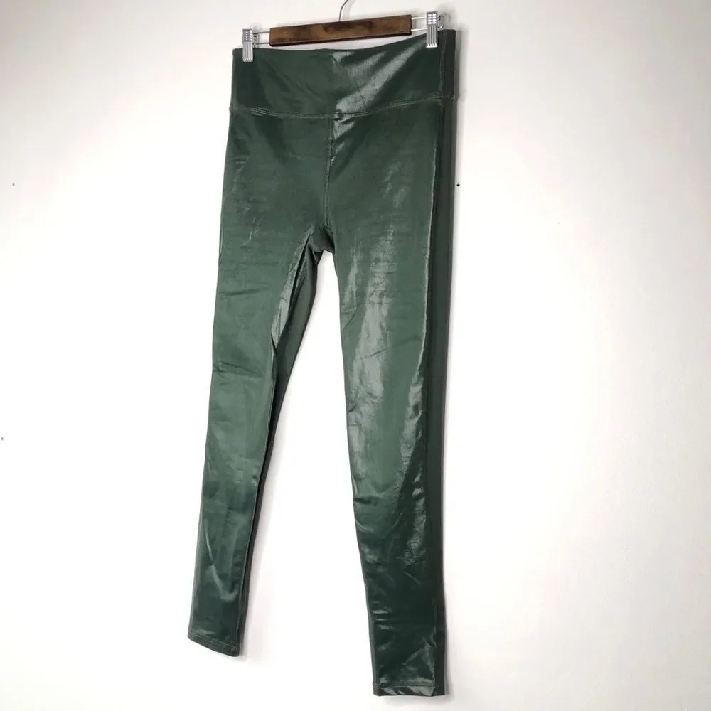 Peach Green High Rise‎ Glossy Faux Leather Front Matte Back Legging Size L - Picture 11 of 11